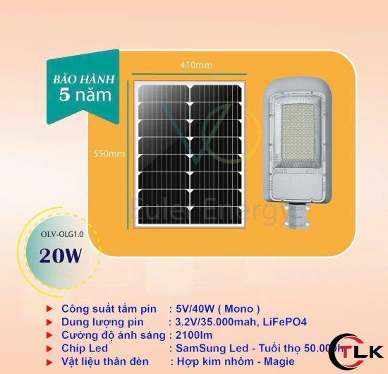 Đèn đường năng lượng mặt trời 20W Euler OLV-OLG 1.0